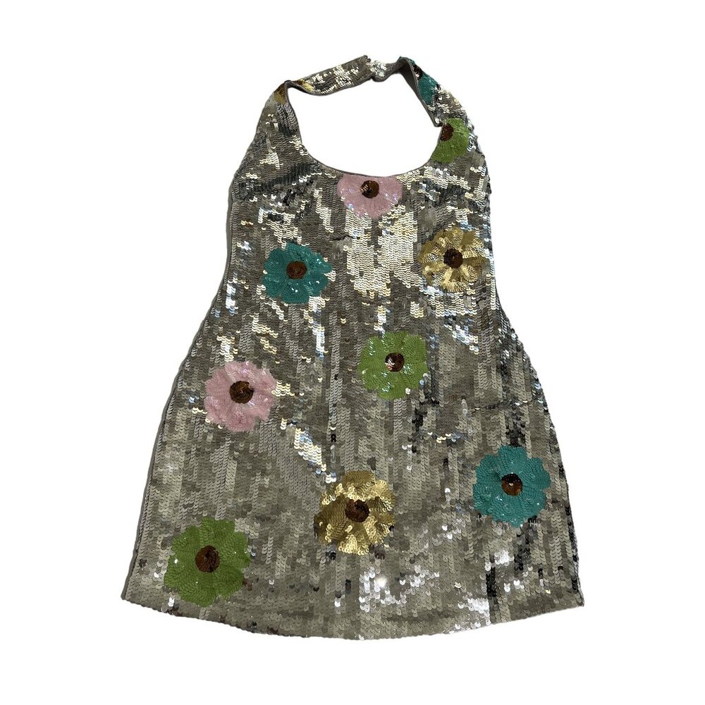 Lovers & Friends Mia Embellished Mini Dress in Silver Sequin Floral